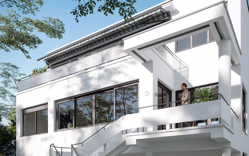 A Walter Rózsi-villa tervezett látványa a felújítás után a kert felőli oldalról. Készítette a Kokas Műterem Kft. megbízásából az AXION Visual Kft.