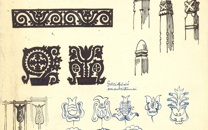 Ornamentikák a köpeci református templom kazettás mennyezetéről, fejfák, 1920. Lymbus, Möller István-hagyaték, ltsz. K 1791/6. 