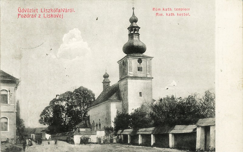Liszkófalu, r. k. templom. Pazurik Márton esperes-plébános képes levelezőlapja Schulek Jánosnak, 1914. augusztus 13. Lymbus, Schulek János-hagyaték, ltsz. K 702/2.