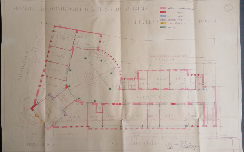 A szegedi OTI-székház másik meglévő tervlapja. MNL Csongrád-Csanád Vármegyei Levéltár, HU MNL CSML KL XV.2a 21814/1936. Fotó: Kovács Dániel