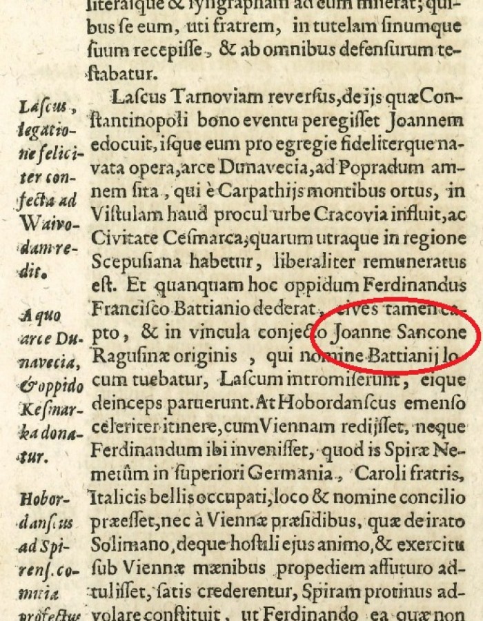 Sankó János említése Istvánffy Miklós történeti munkájában (Regni Hungarici historia… Köln, 1685.; MÉM MDK Könyvtár, jelzet: 6342)