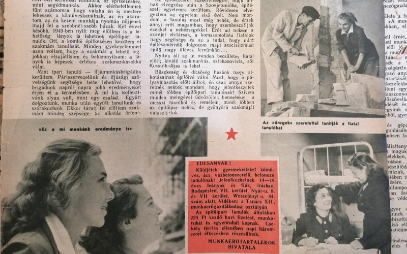 Czukor Anna írása a Nők Lapja 1952. május 22-i lapszámában. A szerző fotója