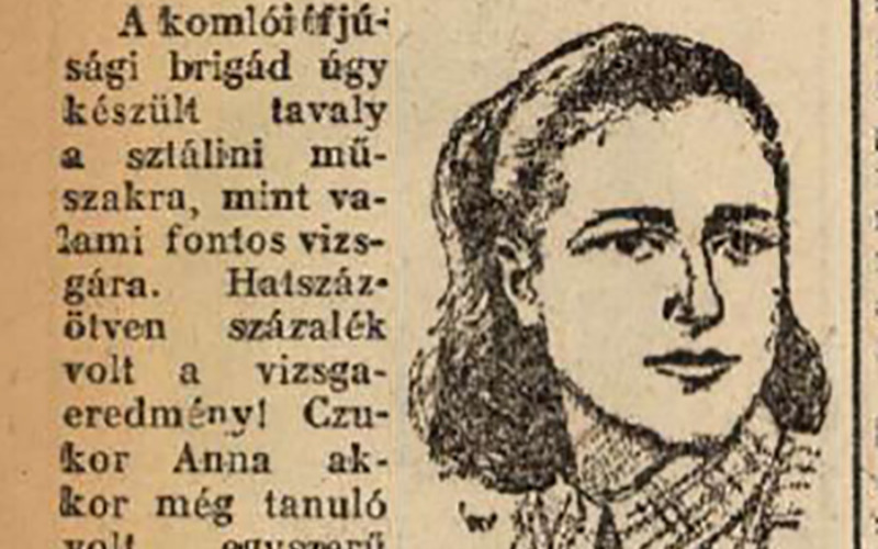 Czukor Anna mérnökjelöltként a Magyar Ifjúság 1950. december 22-i számában… (Via ADT Arcanum)