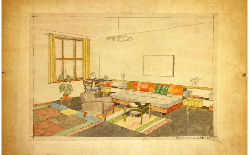 Enteriőr (Lakószoba). 1933. Rosenmann László terve. MOME Építészeti Intézet
