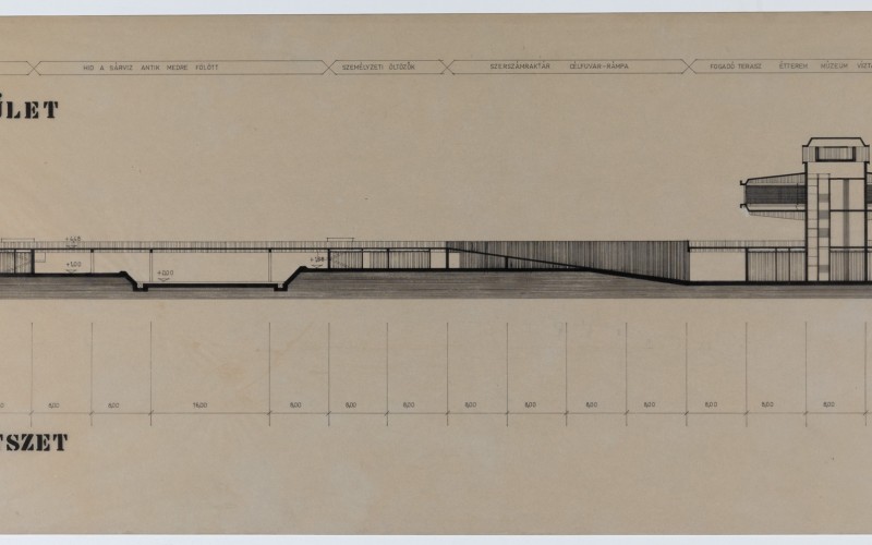 Sebő Ferenc: Gorsium, fogadóépület, nyugati, keleti metszet, 1970. MÉM MDK Múzeumi Gyűjtemény