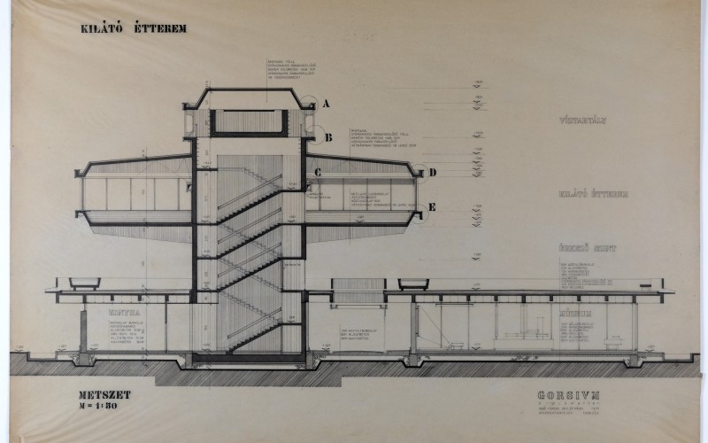 Sebő Ferenc: Gorsium, kilátó étterem metszet, 1970. MÉM MDK Múzeumi Gyűjtemény