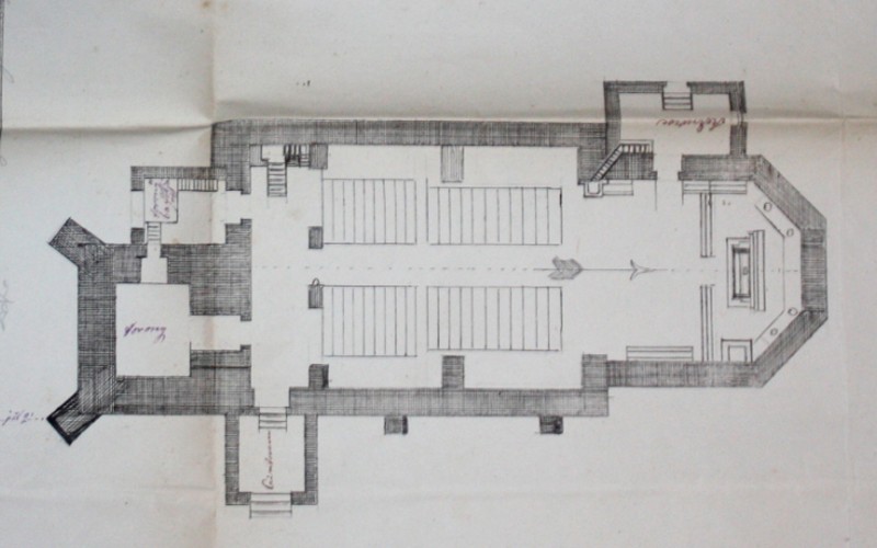 A templom alaprajza. Gálffy János, 1872. Archivum Archidioecesis Cassoviensis (Arcbiskupský Archív v Košicich/ Kassai Érseki Levéltár) Košické biskupstvo (Kassai Püspökség iratai)